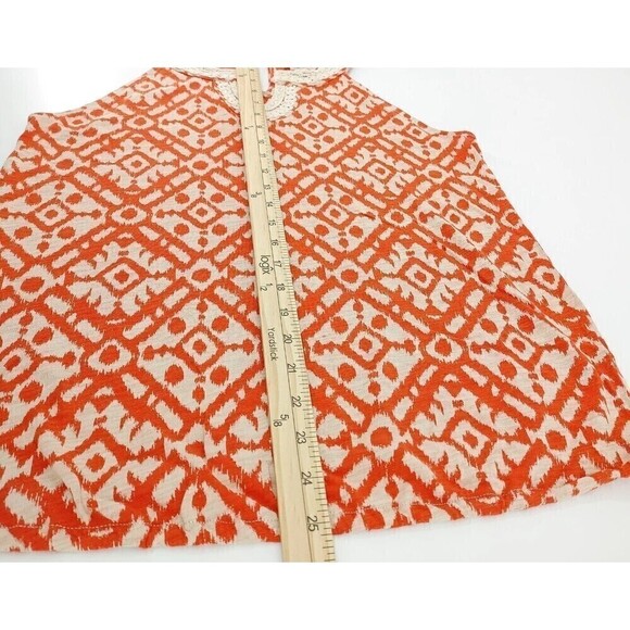Lucky Brand Womens Top Medium Orange Ikat Print Halter Crochet Trim Boho Summer - Picture 9 of 9